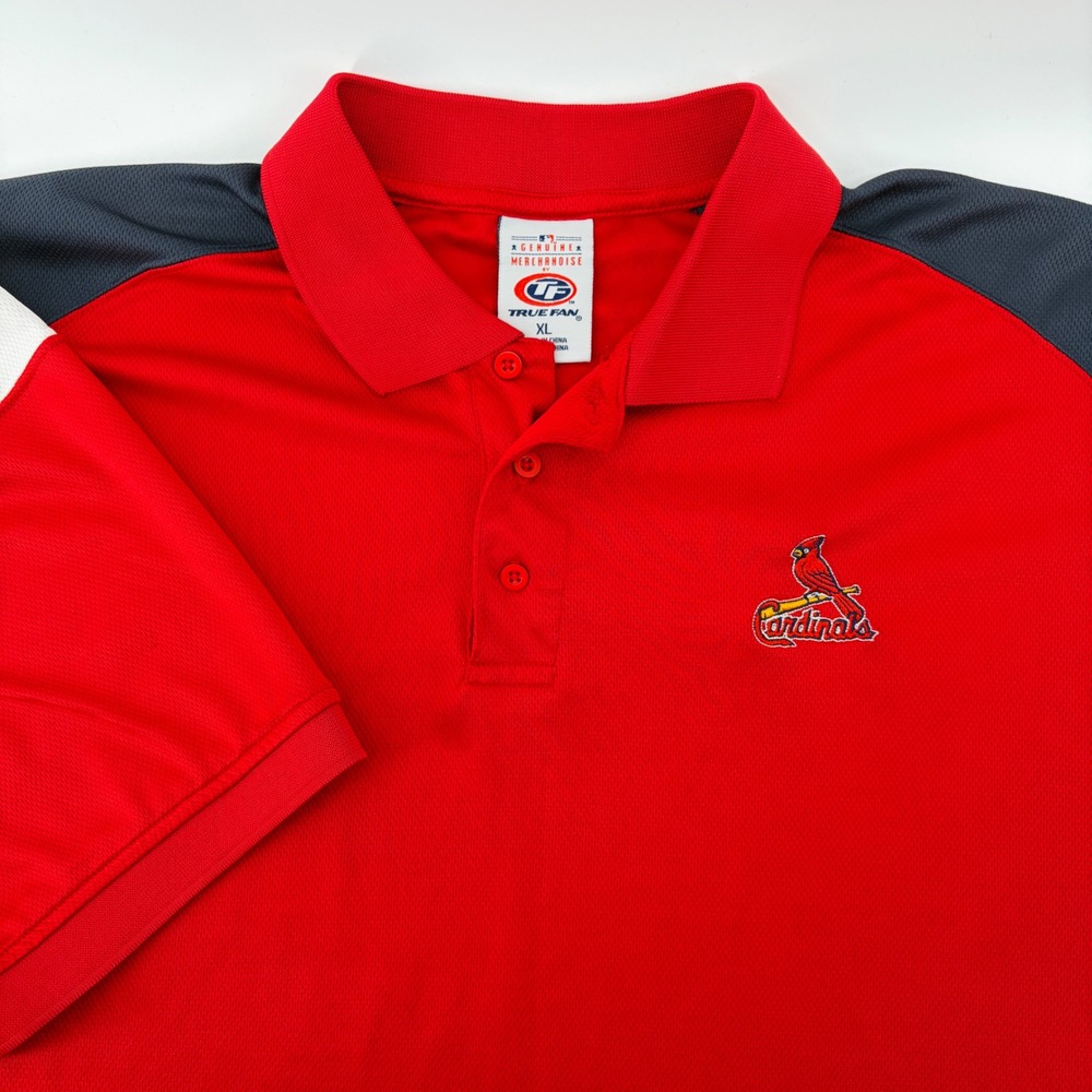 True Fan St Louis Cardinals MLB Polo Shirt Mens XL Red Performance Mesh Baseball